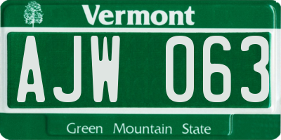 VT license plate AJW063