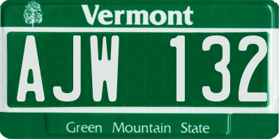 VT license plate AJW132