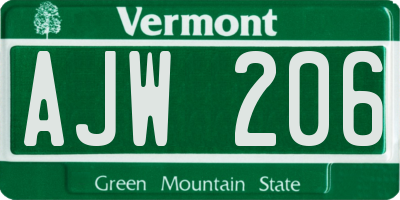 VT license plate AJW206