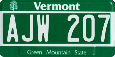 VT license plate AJW207