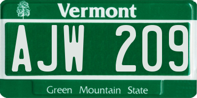 VT license plate AJW209