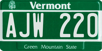 VT license plate AJW220