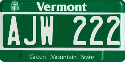 VT license plate AJW222