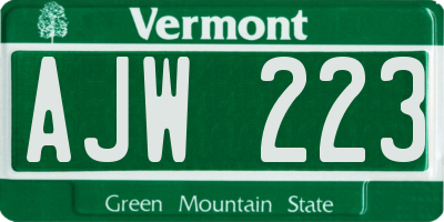 VT license plate AJW223