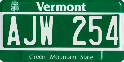 VT license plate AJW254