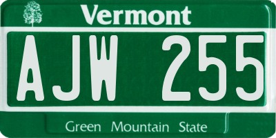 VT license plate AJW255