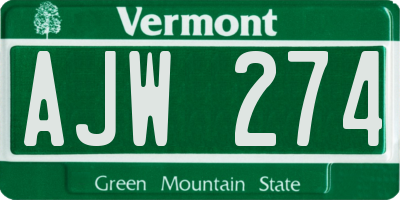 VT license plate AJW274