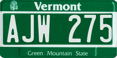 VT license plate AJW275