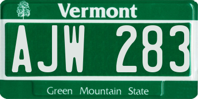 VT license plate AJW283