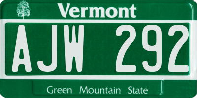 VT license plate AJW292