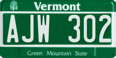 VT license plate AJW302