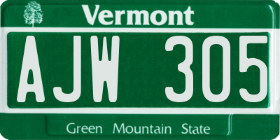 VT license plate AJW305