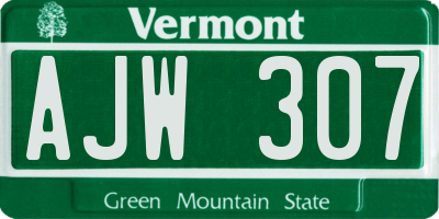 VT license plate AJW307