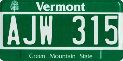 VT license plate AJW315