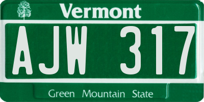 VT license plate AJW317