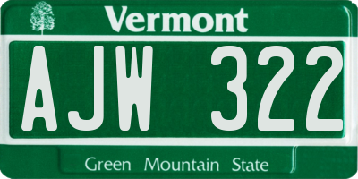 VT license plate AJW322