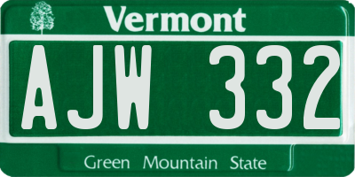 VT license plate AJW332