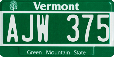 VT license plate AJW375