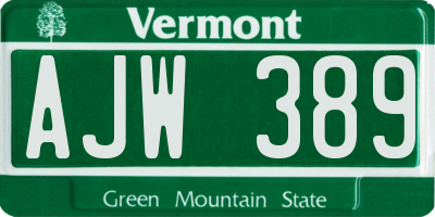 VT license plate AJW389