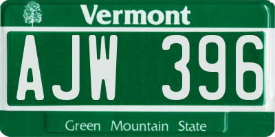 VT license plate AJW396