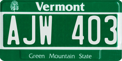 VT license plate AJW403