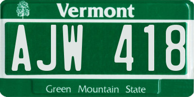 VT license plate AJW418