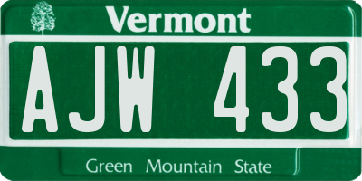 VT license plate AJW433