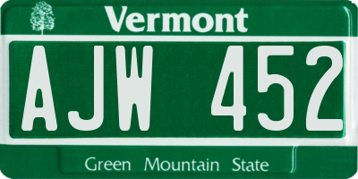 VT license plate AJW452