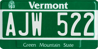 VT license plate AJW522