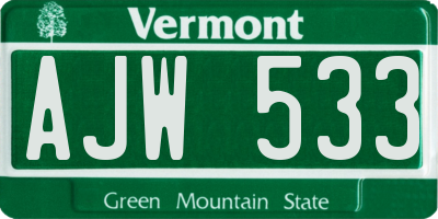 VT license plate AJW533