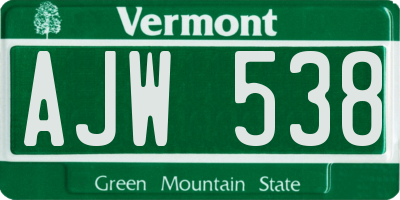 VT license plate AJW538