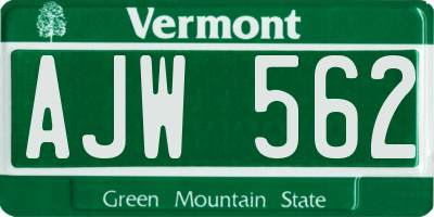 VT license plate AJW562