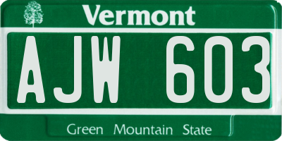 VT license plate AJW603