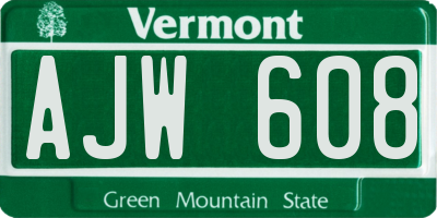 VT license plate AJW608