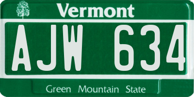 VT license plate AJW634