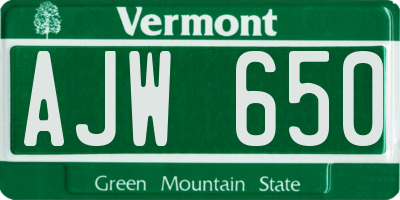 VT license plate AJW650