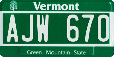 VT license plate AJW670