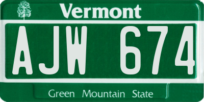 VT license plate AJW674