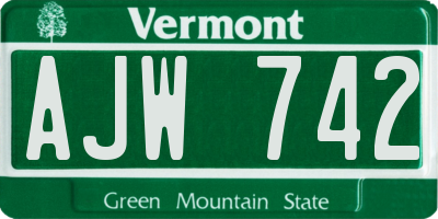VT license plate AJW742