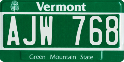 VT license plate AJW768