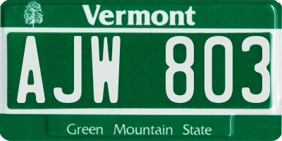 VT license plate AJW803