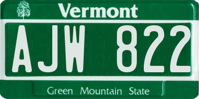 VT license plate AJW822