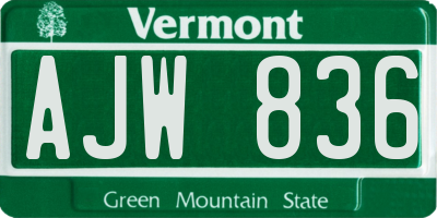VT license plate AJW836