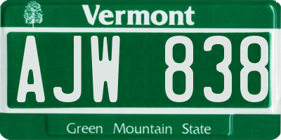 VT license plate AJW838