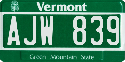 VT license plate AJW839