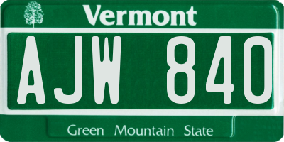 VT license plate AJW840