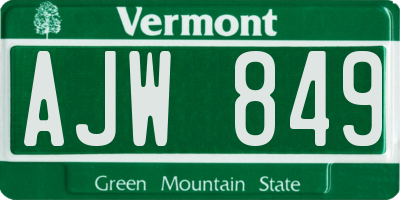 VT license plate AJW849