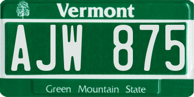 VT license plate AJW875