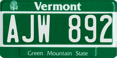 VT license plate AJW892
