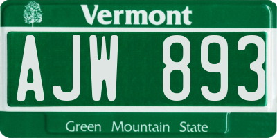 VT license plate AJW893